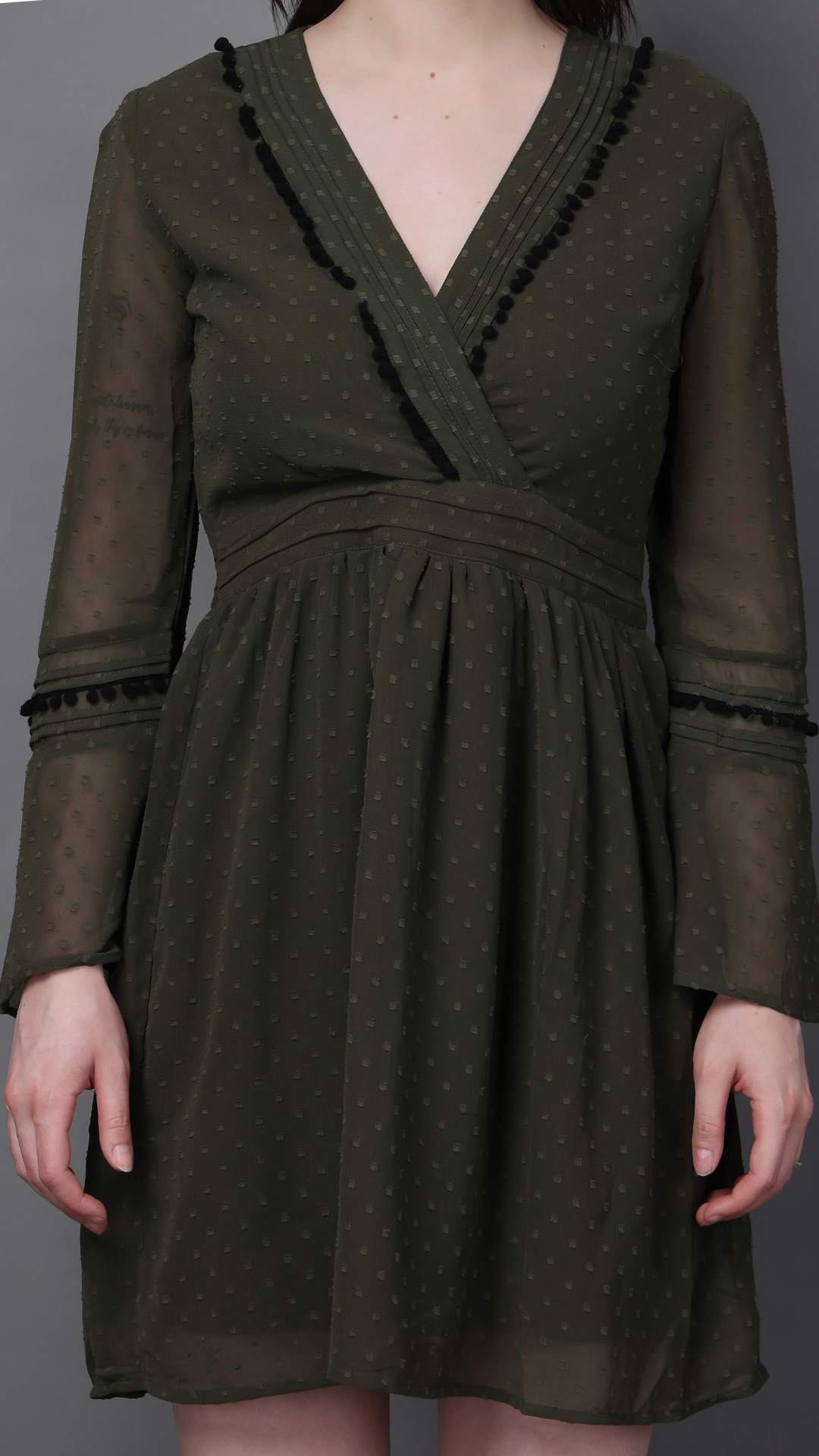 Olive Green Bell Sleeves Midi Dress