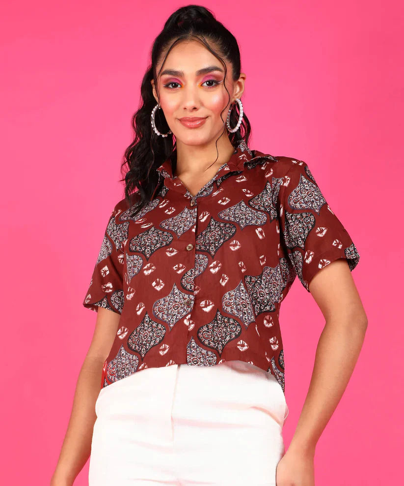 Red Block Printed Cotton Shirt