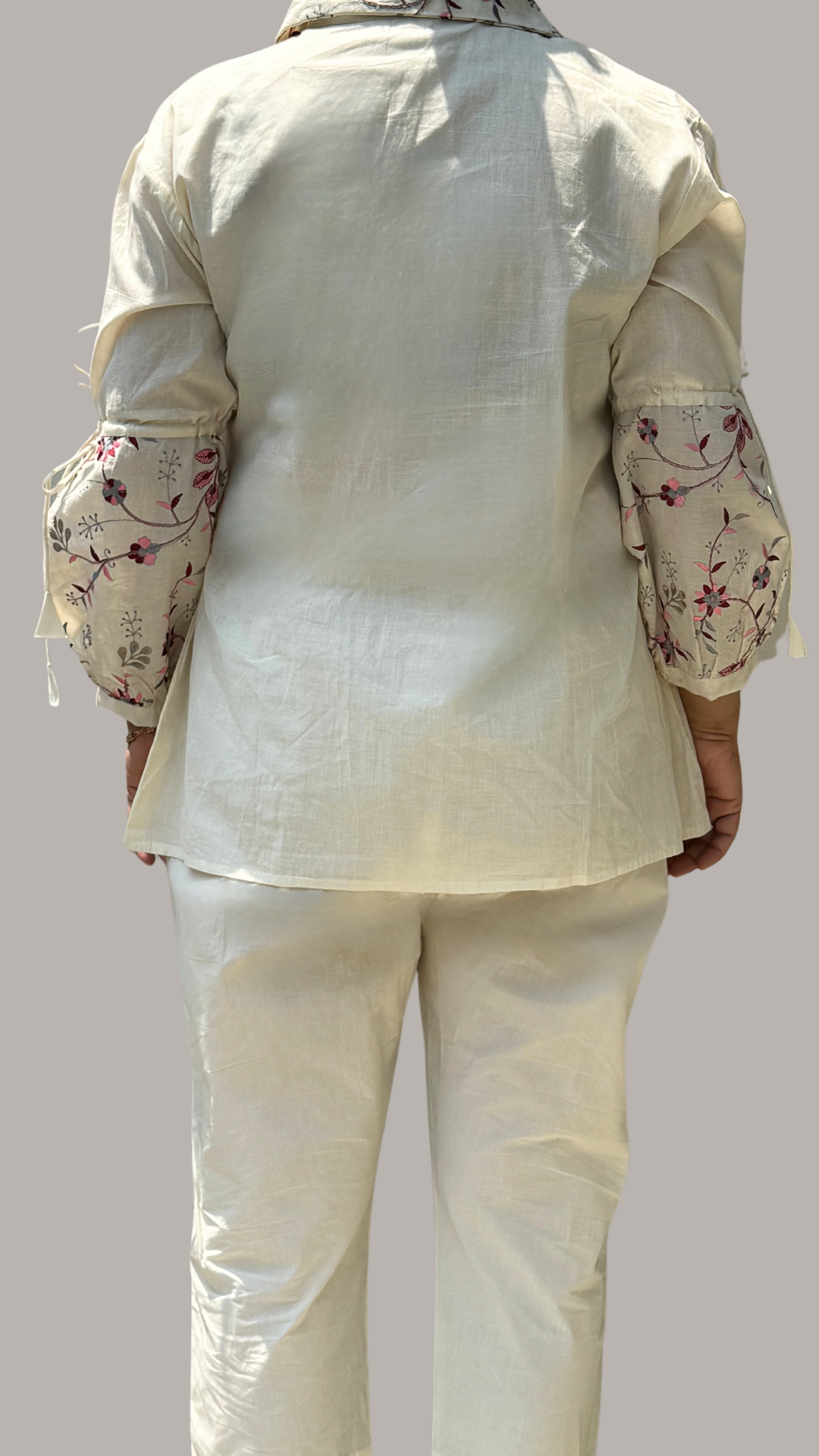 Cream Hand Embroidered Whispering Blossoms Co-ord Set With Pin Tuck Detailing