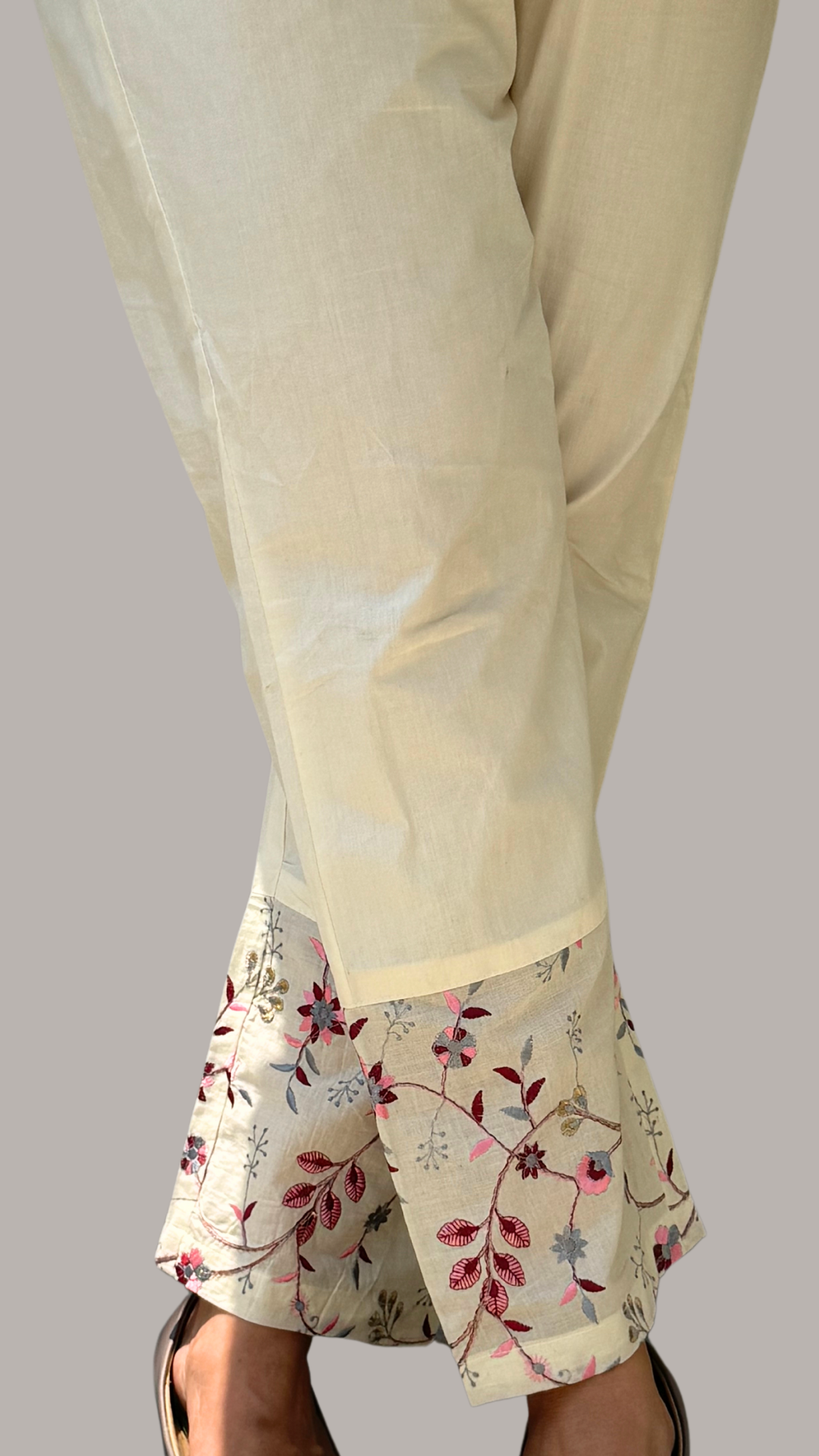 Cream Hand Embroidered Whispering Blossoms Co-ord Set With Pin Tuck Detailing