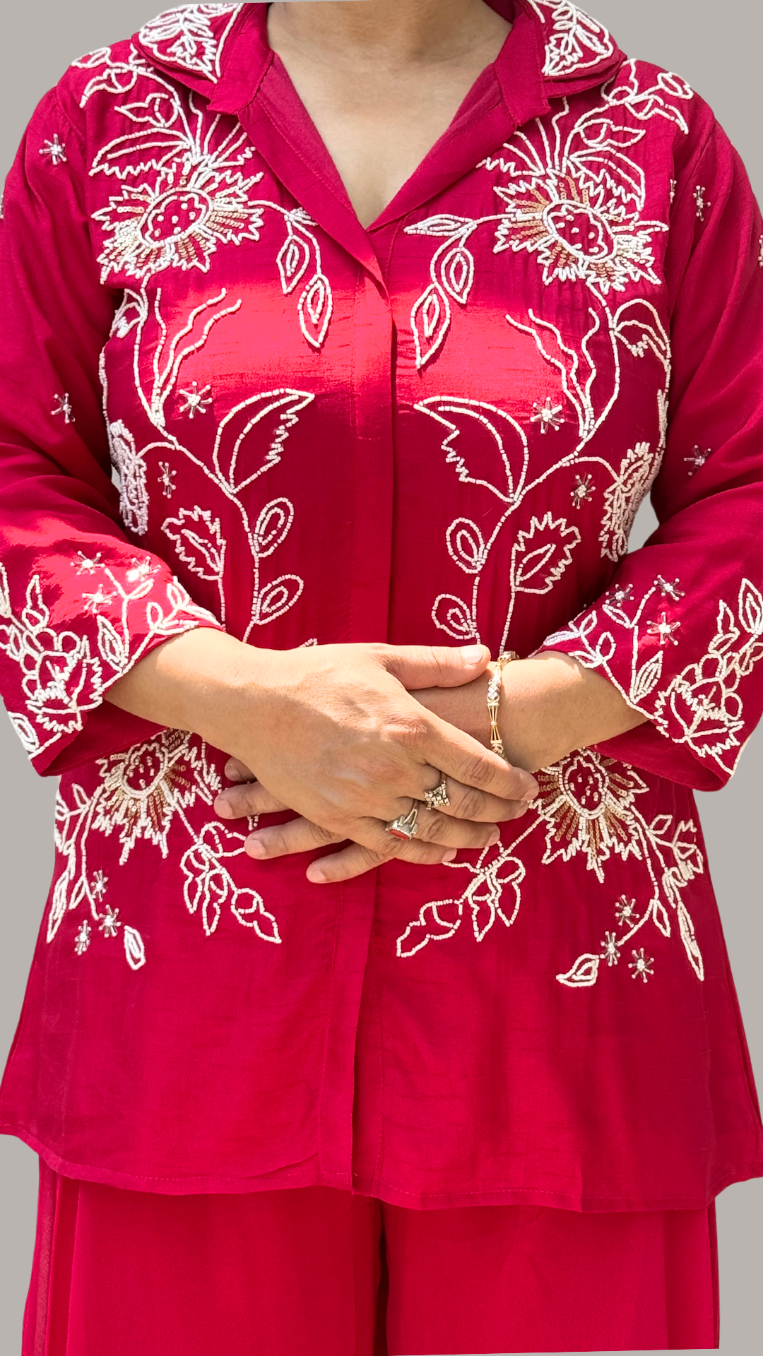Magenta Embroidered Pearl Radiance Fusion Ensemble Co-ord Set