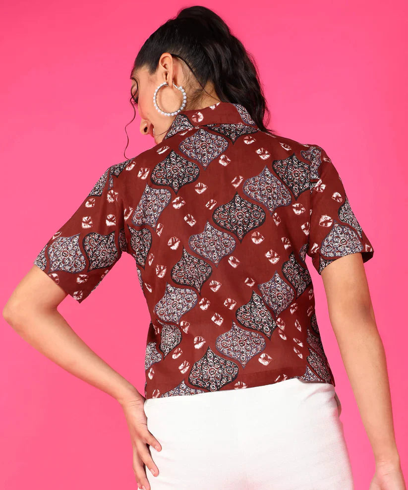 Red Block Printed Cotton Shirt
