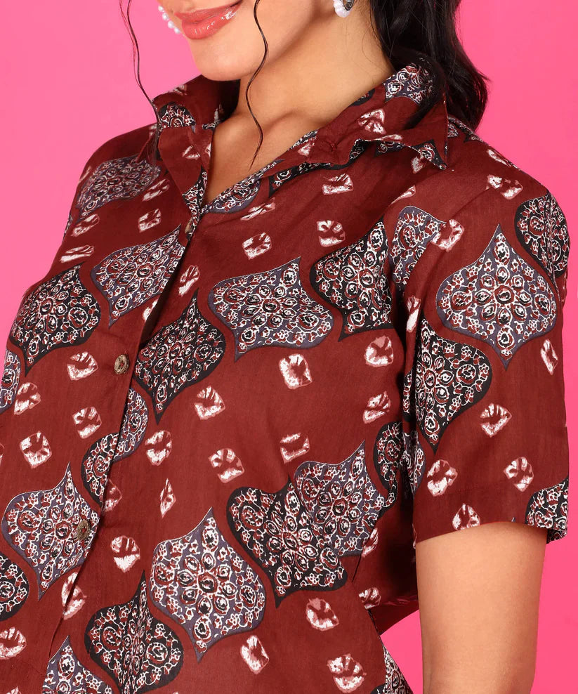 Red Block Printed Cotton Shirt