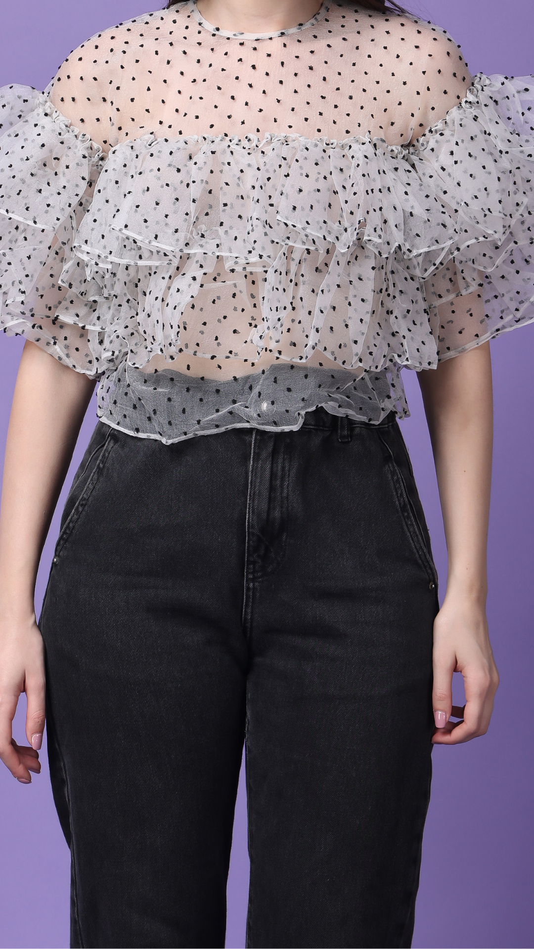White Organza Flying Bird Ruffled Top