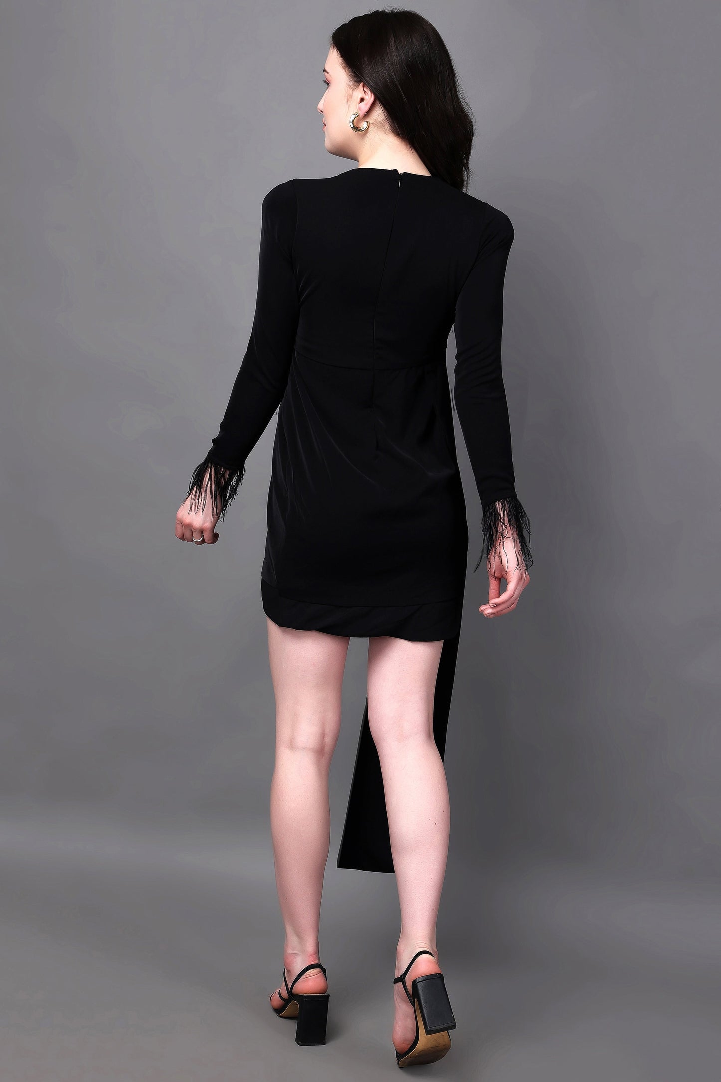 Elegant Black Draped Feather Dress