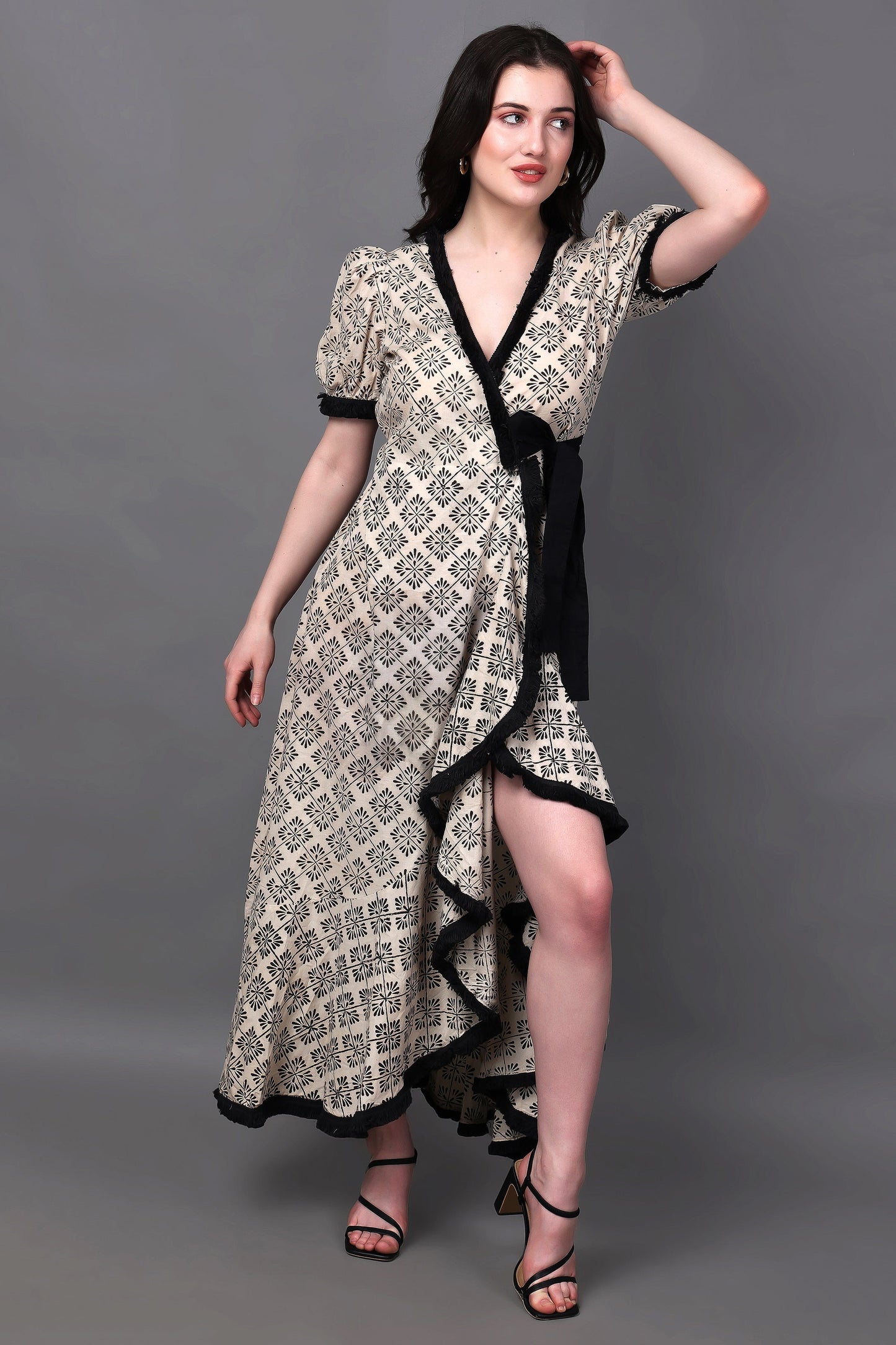 Multicolour Geometric Print Warp-ron Dress With Slit