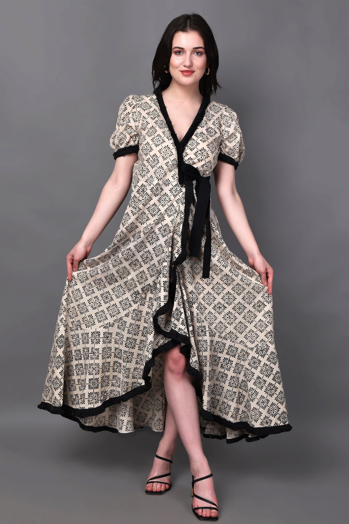 Multicolour Geometric Print Warp-ron Dress With Slit