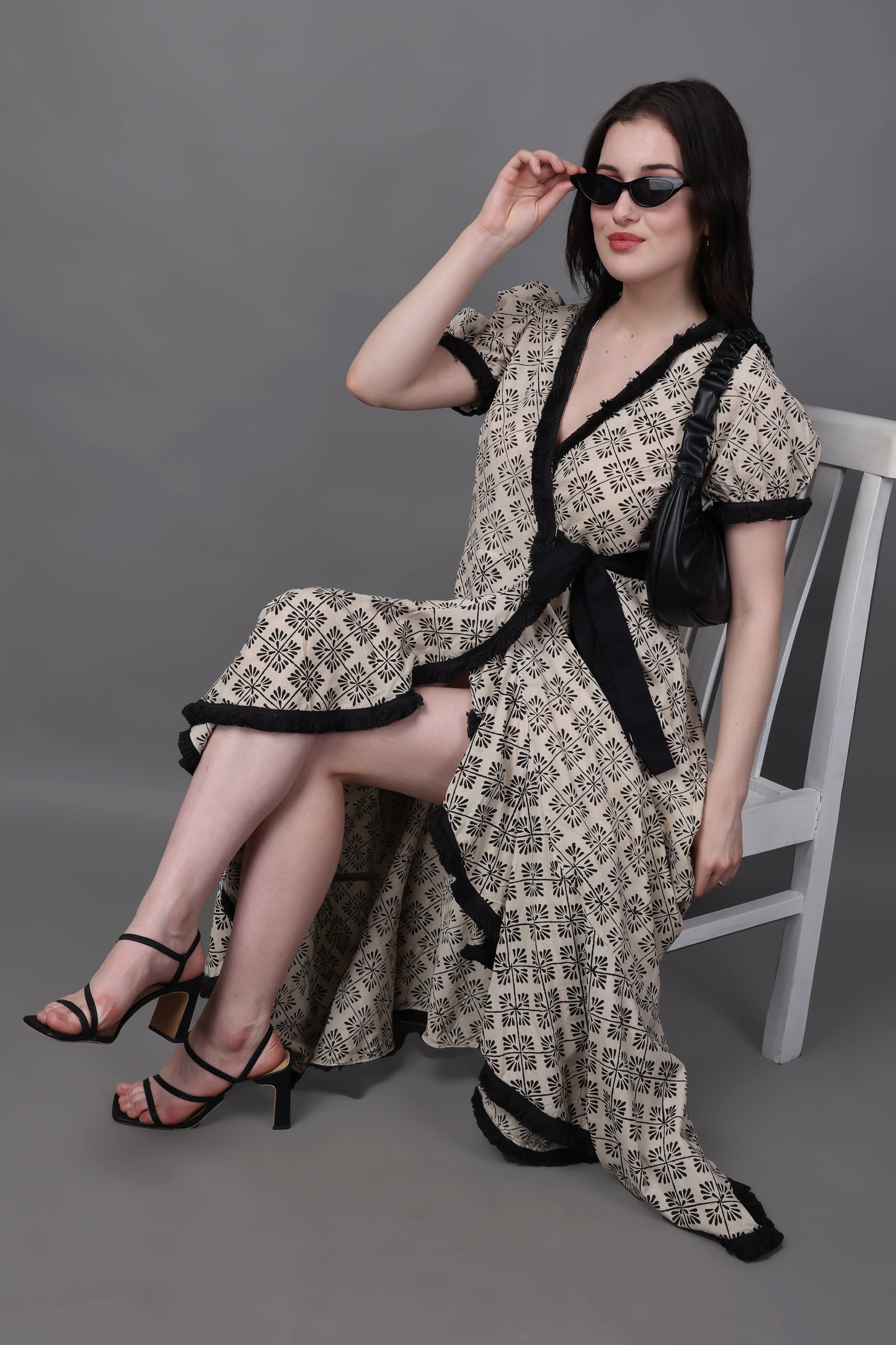 Multicolour Geometric Print Warp-ron Dress With Slit