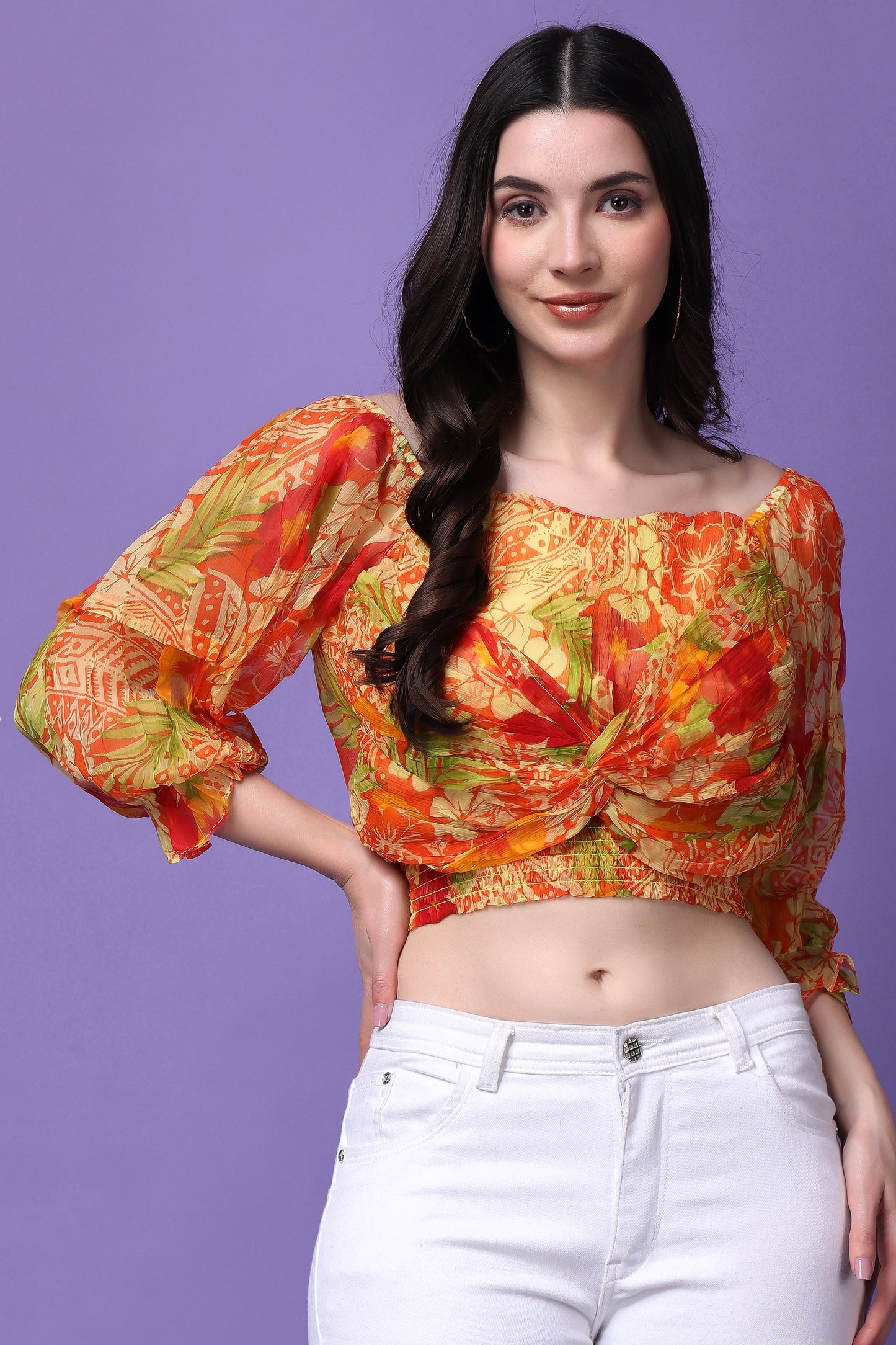 Multicolour Tropical Print Knotted Top