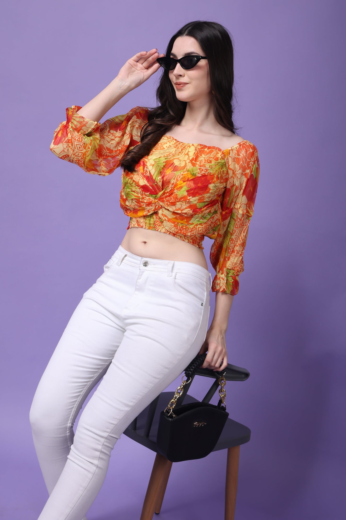 Multicolour Tropical Print Knotted Top