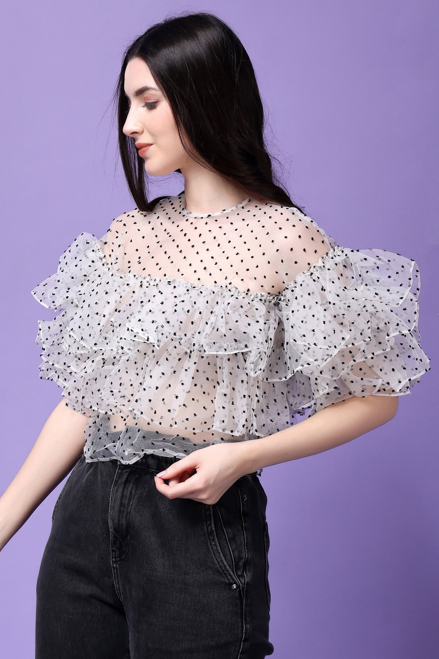 White Organza Flying Bird Ruffled Top