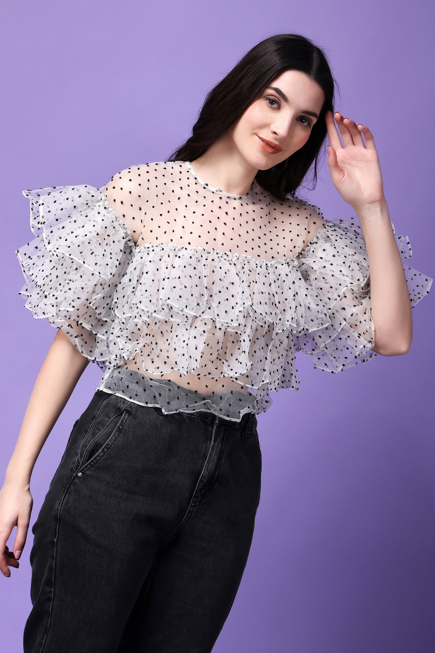 White Organza Flying Bird Ruffled Top