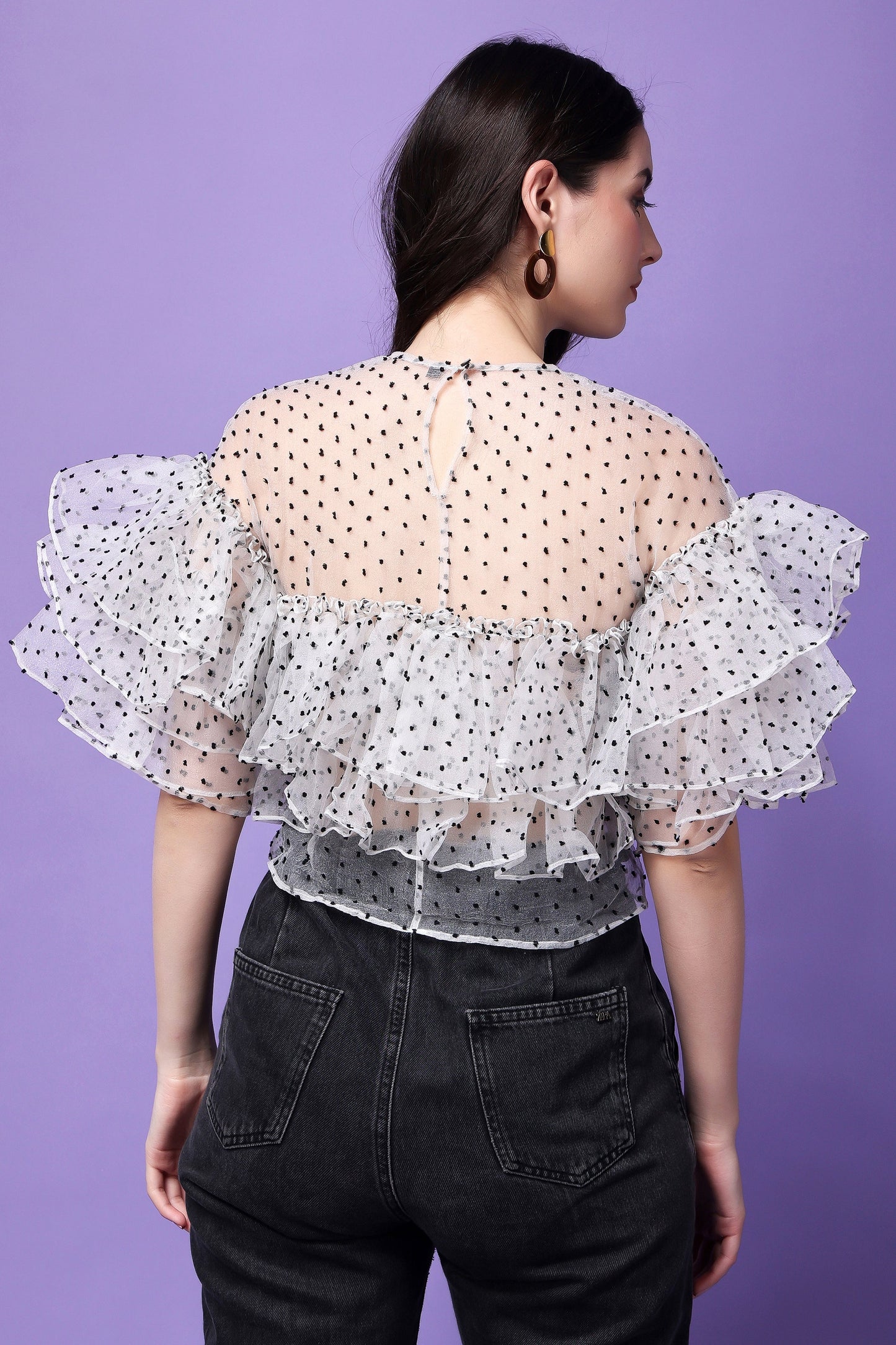 White Organza Flying Bird Ruffled Top