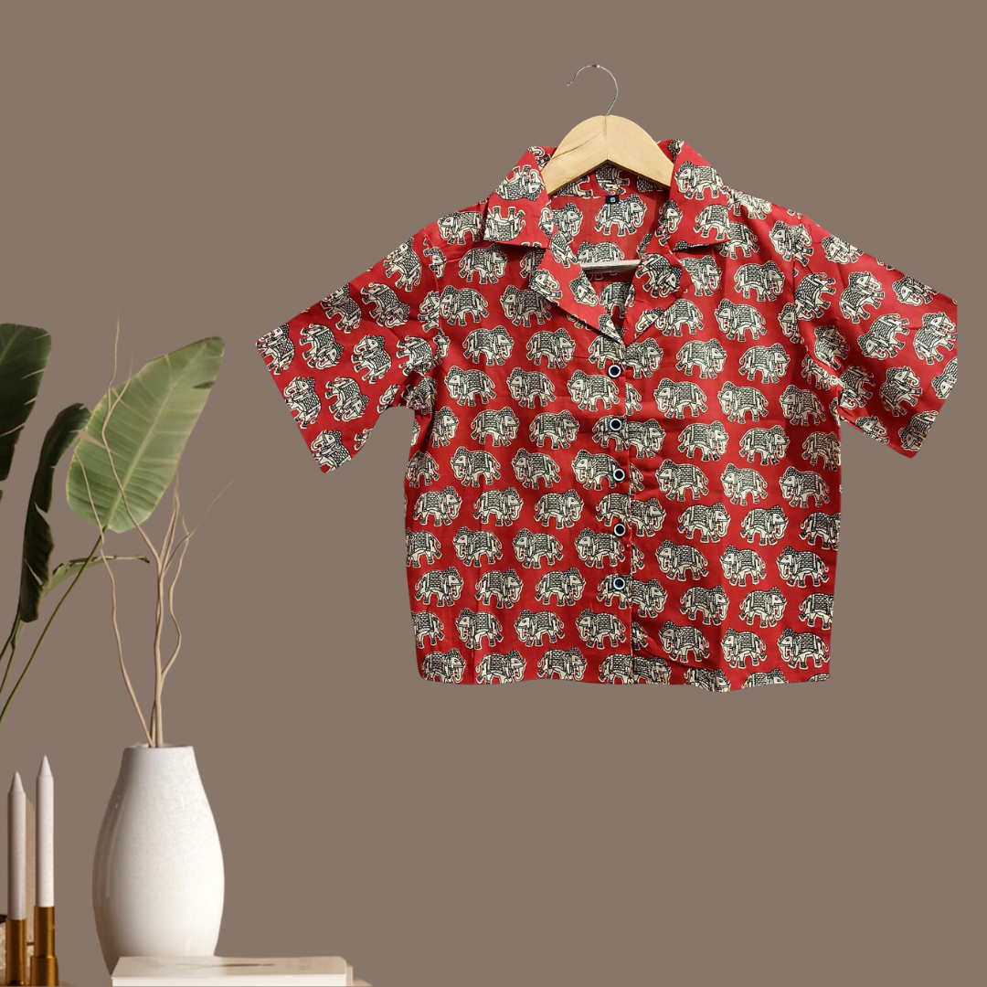 Red Elephant Print Jaipuri Shirt