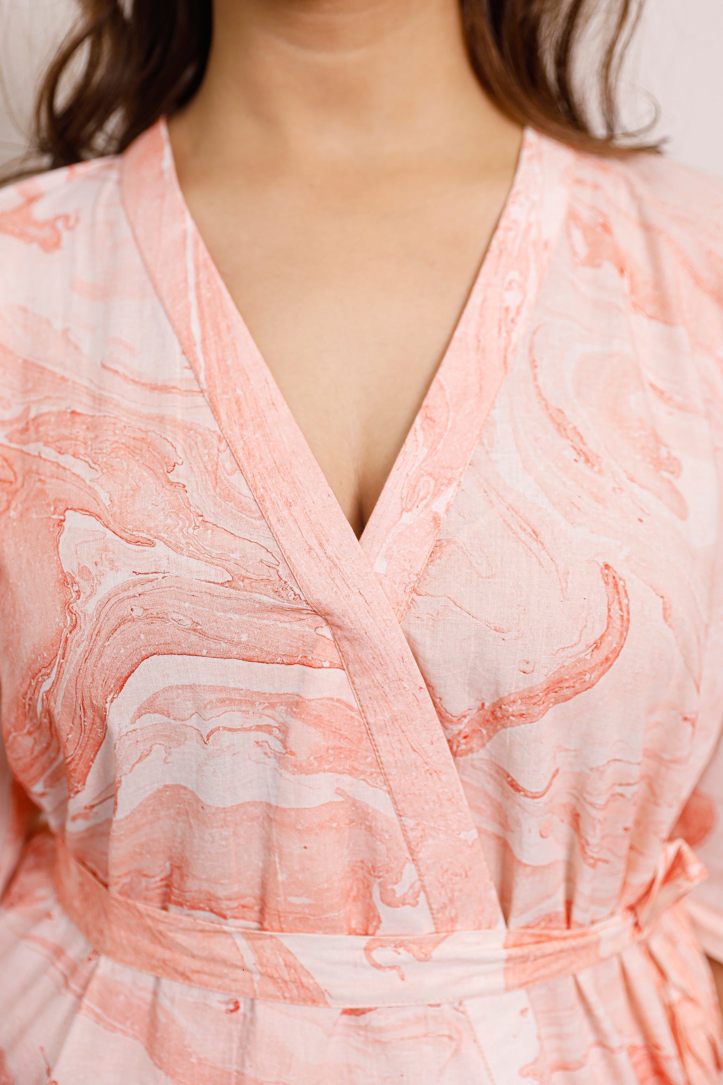 Orange Marble Print Peplum Top With Pants