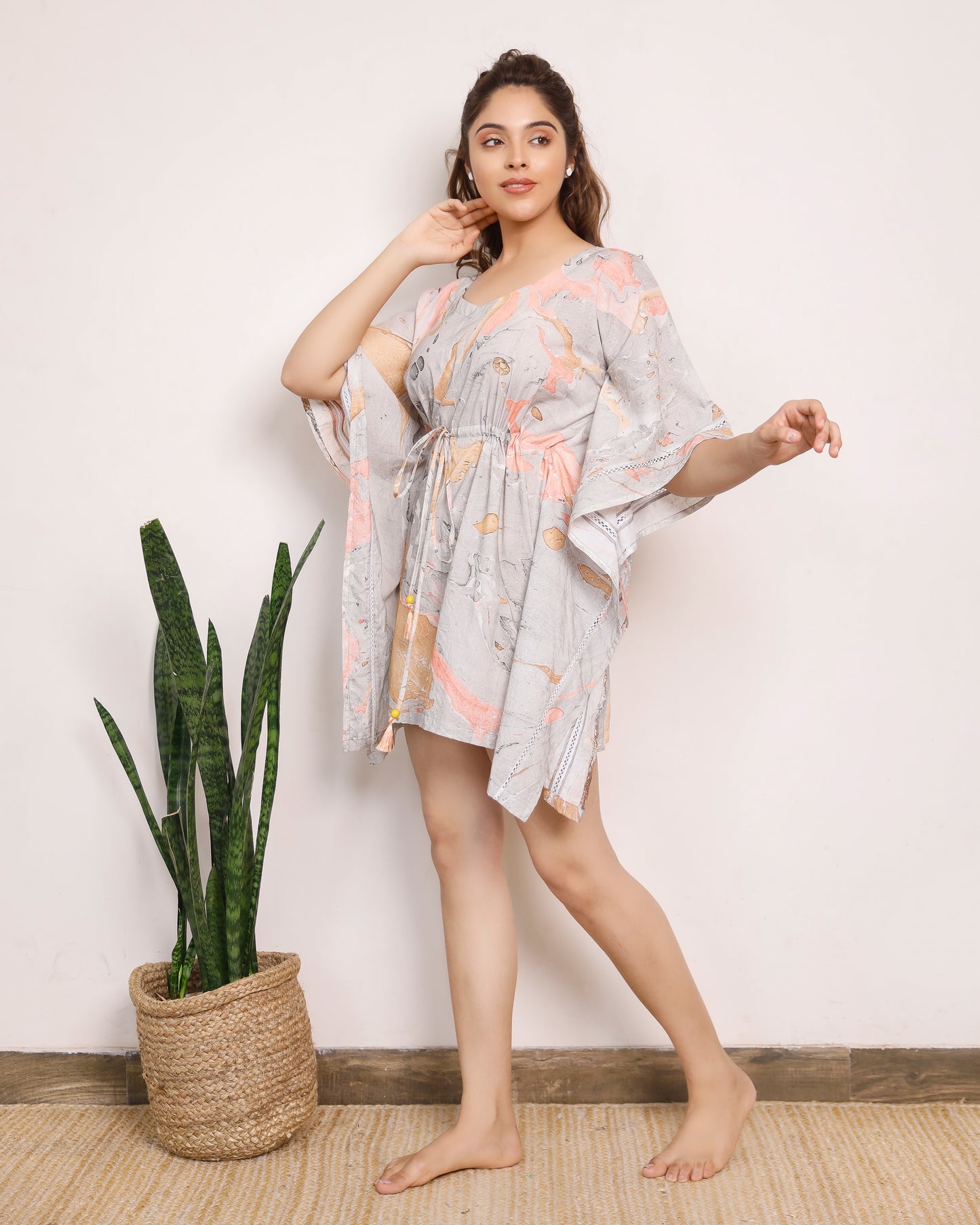 Multicolour Marbled Majesty Short Kaftaan