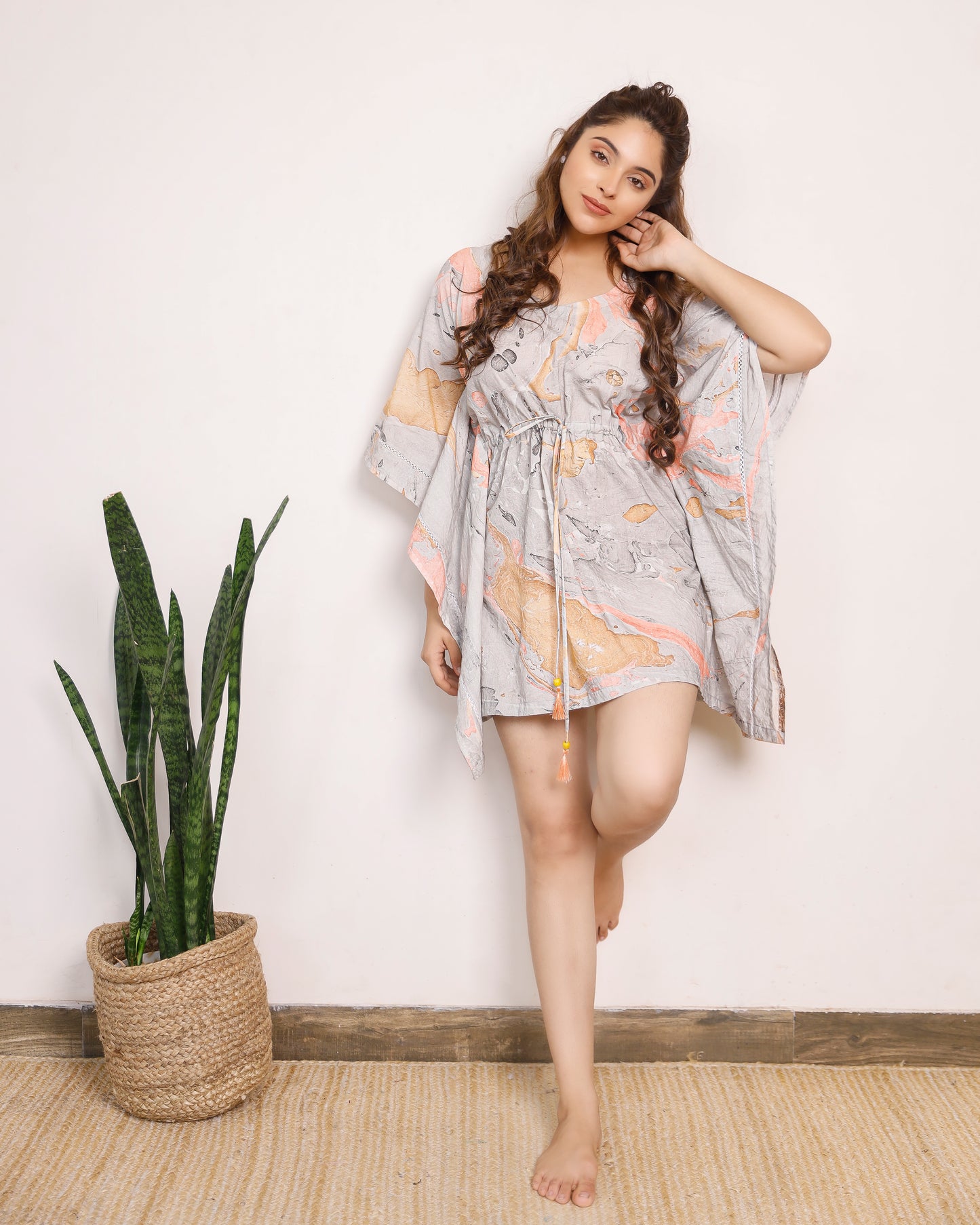Multicolour Marbled Majesty Short Kaftaan