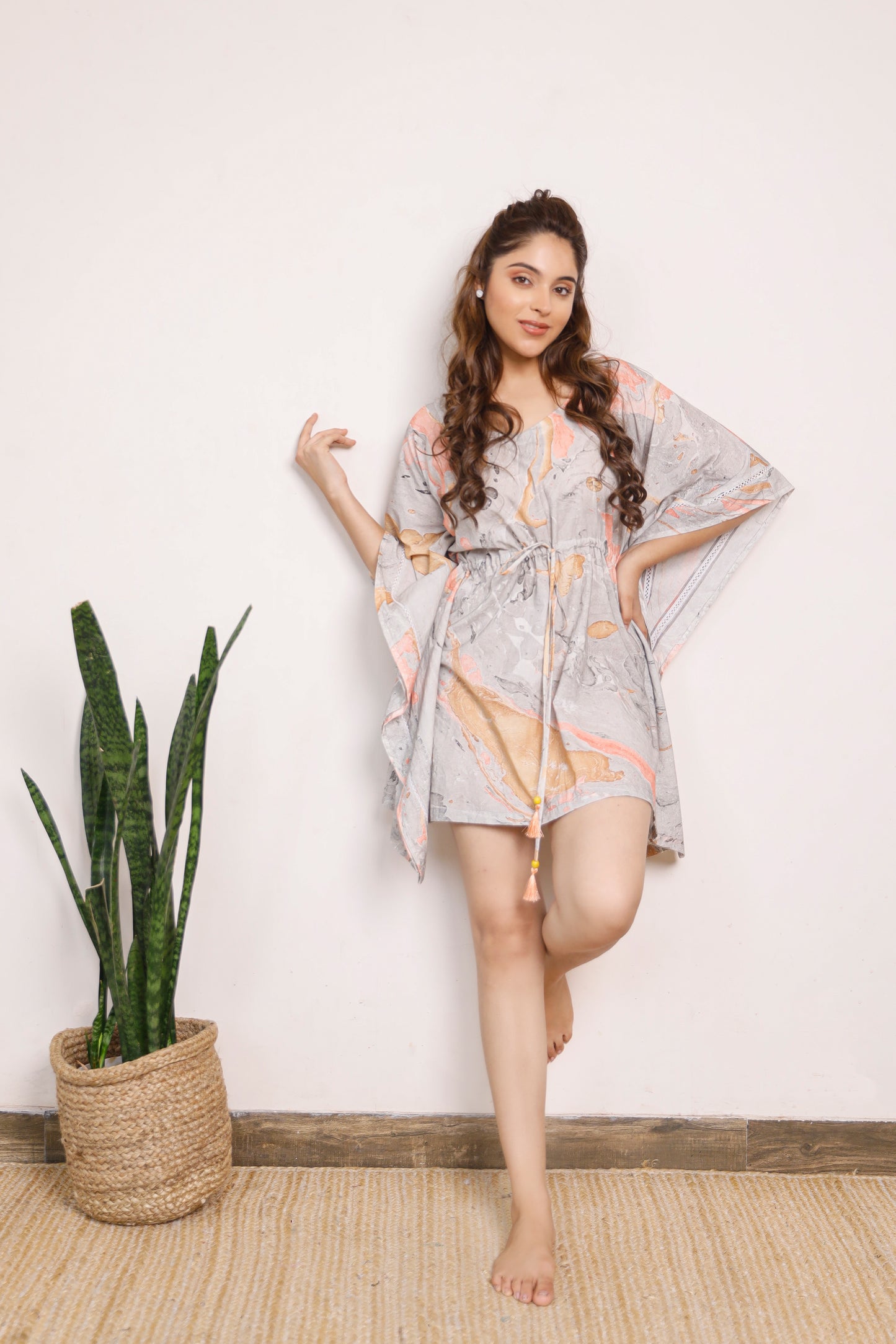 Multicolour Marbled Majesty Short Kaftaan