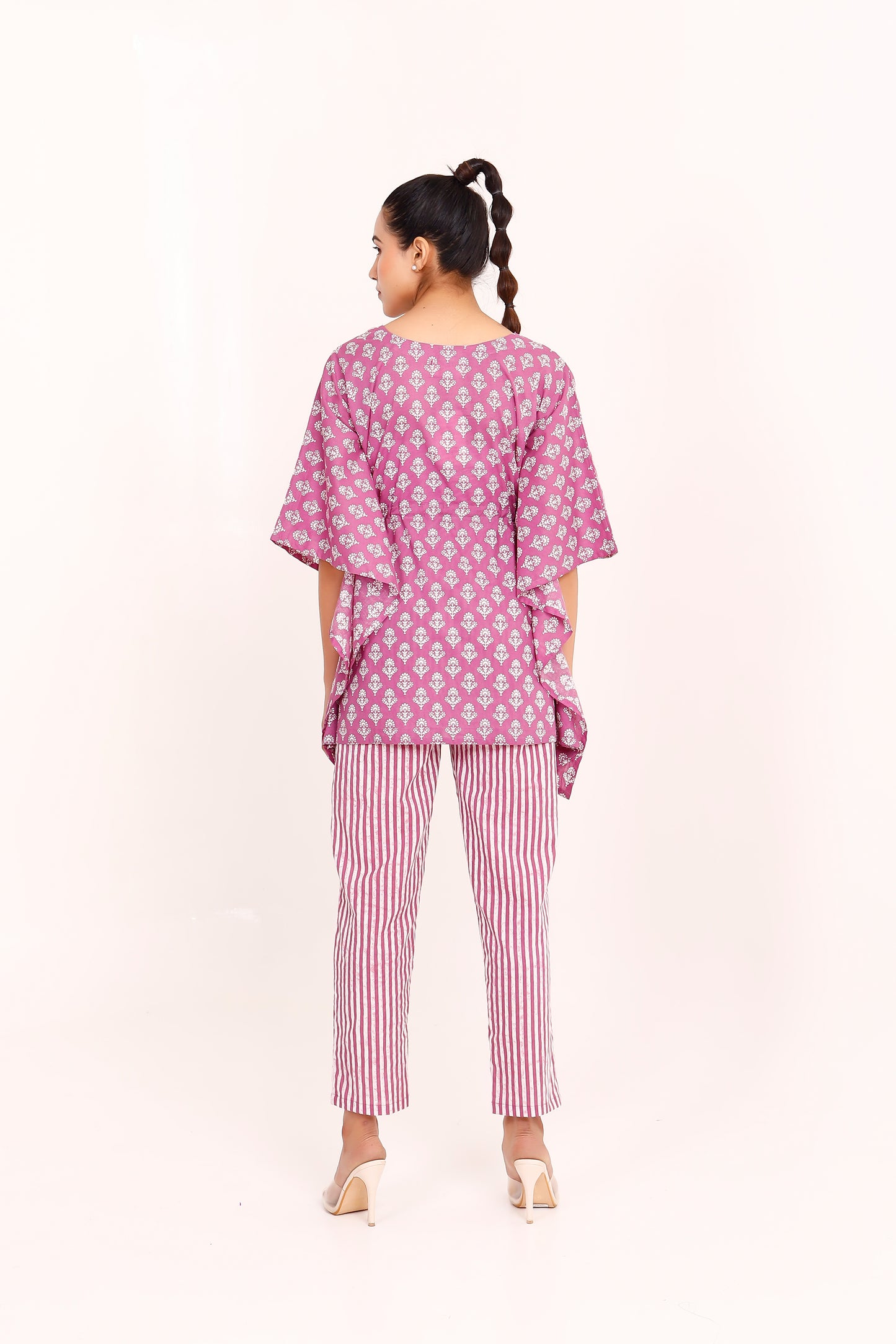 Purple Artisanal Ethereal Elegance Block Printed Kaftaan Set