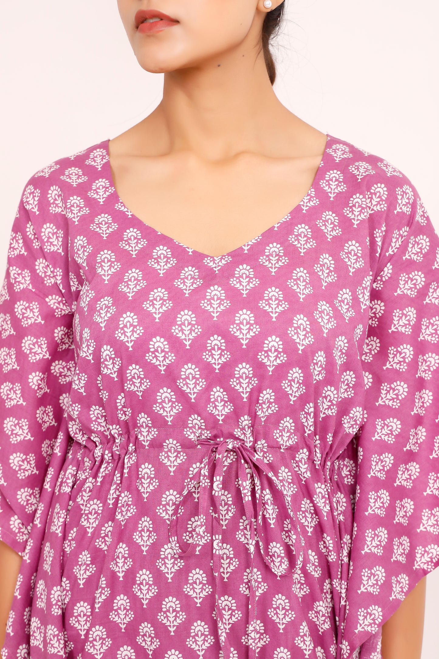 Purple Artisanal Ethereal Elegance Block Printed Kaftaan Set
