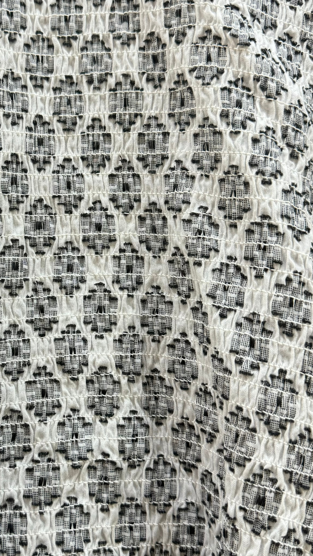 White Block Print Smocked Top