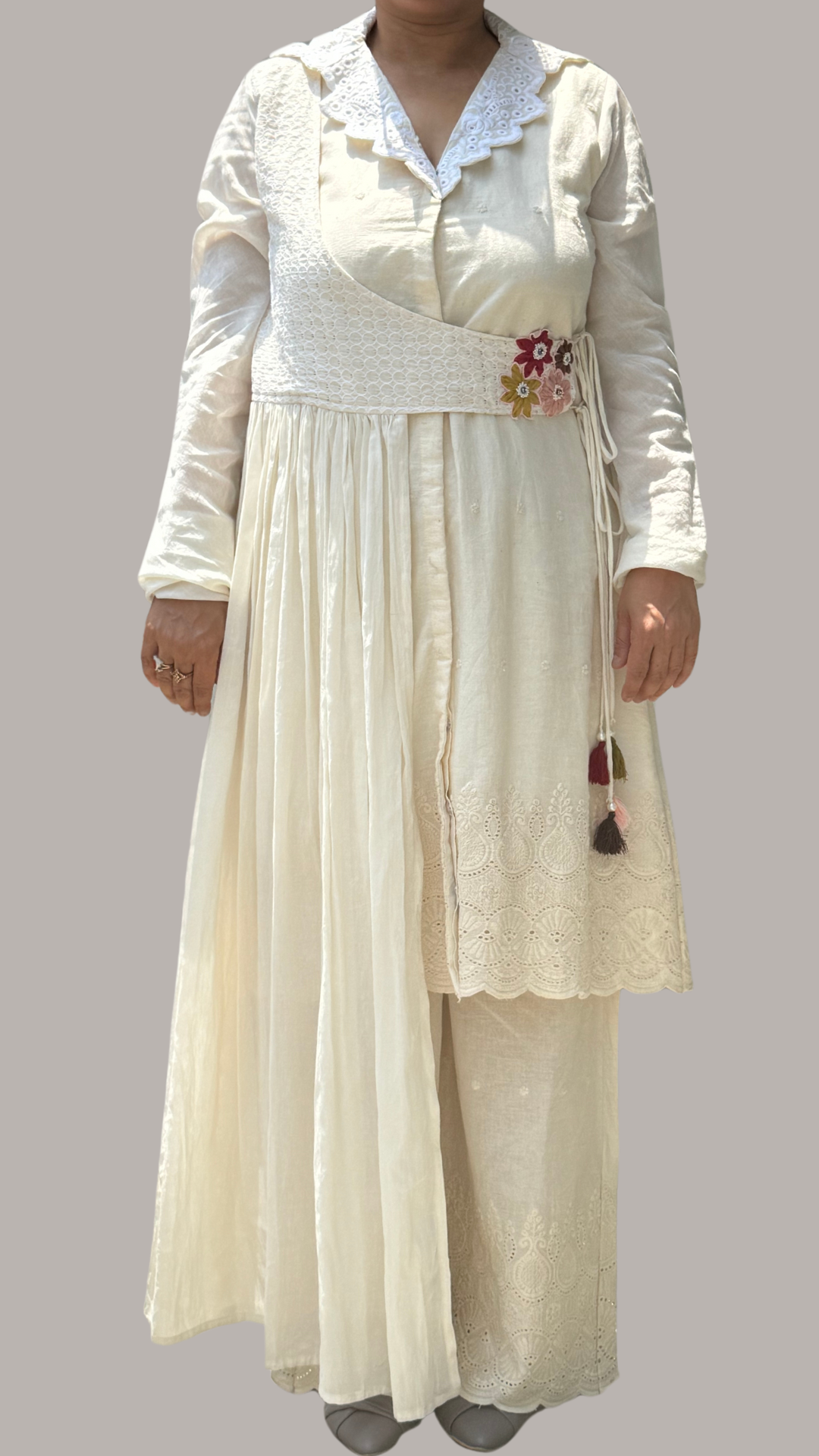 Cream Crochet Embroidered Co-ord Set