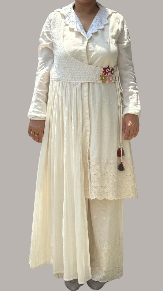 Cream Crochet Embroidered Co-ord Set