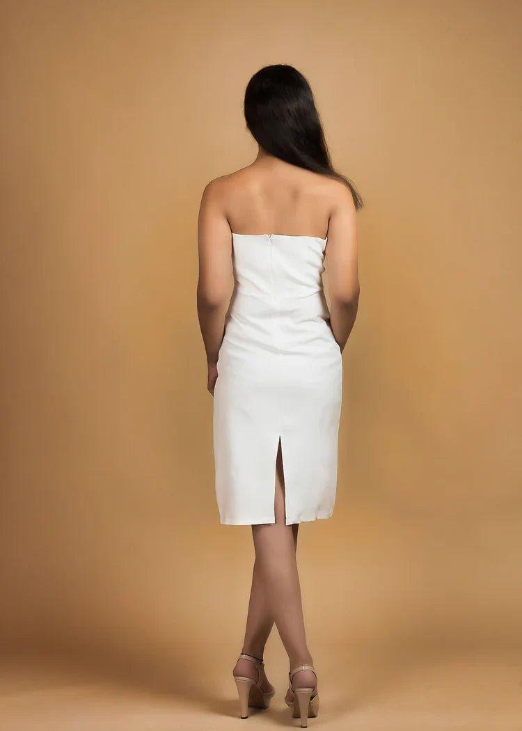 Elegant White Crepe Draped Bodycon dress