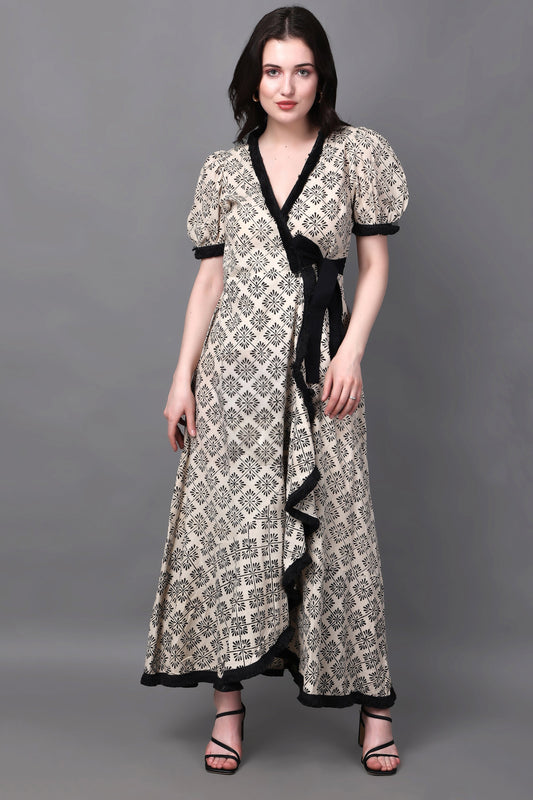 Multicolour Geometric Print Warp-ron Dress With Slit