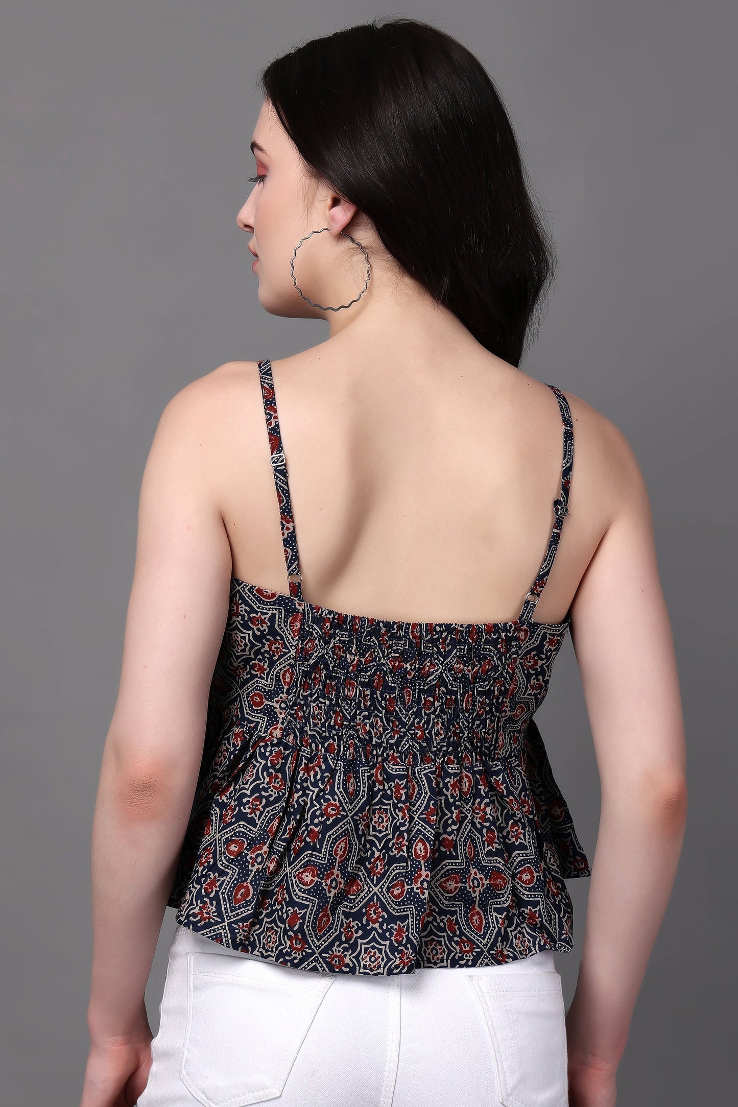 Multicolour Block Print Spaghetti Top